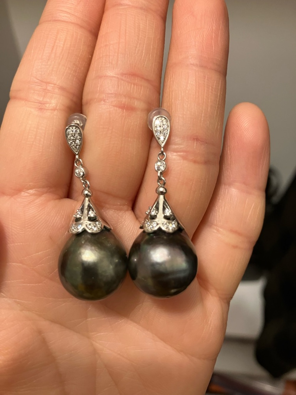 Huge 18mm Genuine South Sea Tahitian Pearl Earrings set in Sterling Silver